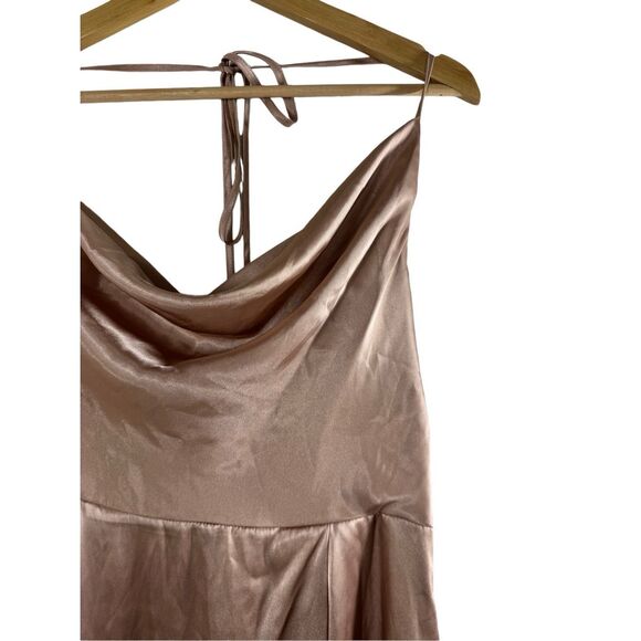 NWOT Galina Signature Champagne Sleeveless Bridesmaid Dress Size 12 Draped Satin - Picture 2 of 14